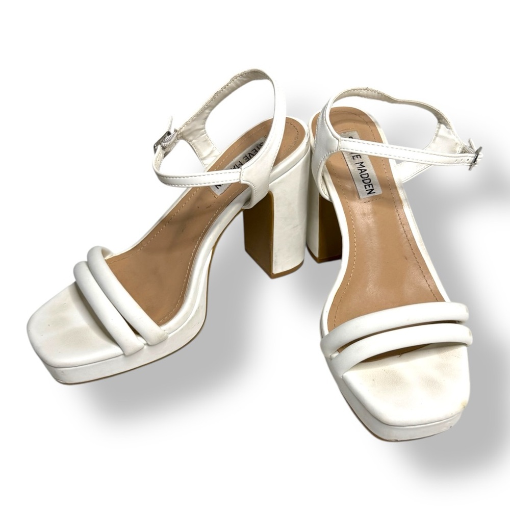 Steve Madden White Block Heel Sandals - Picture 2 of 6